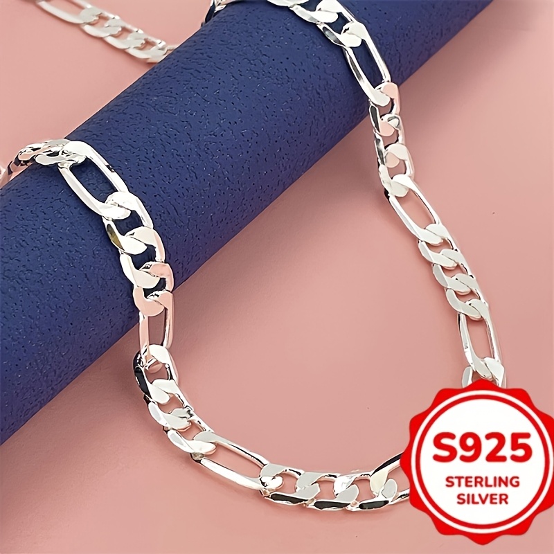 Unisex 925 Silver 6mm Side Flat Chain Necklace